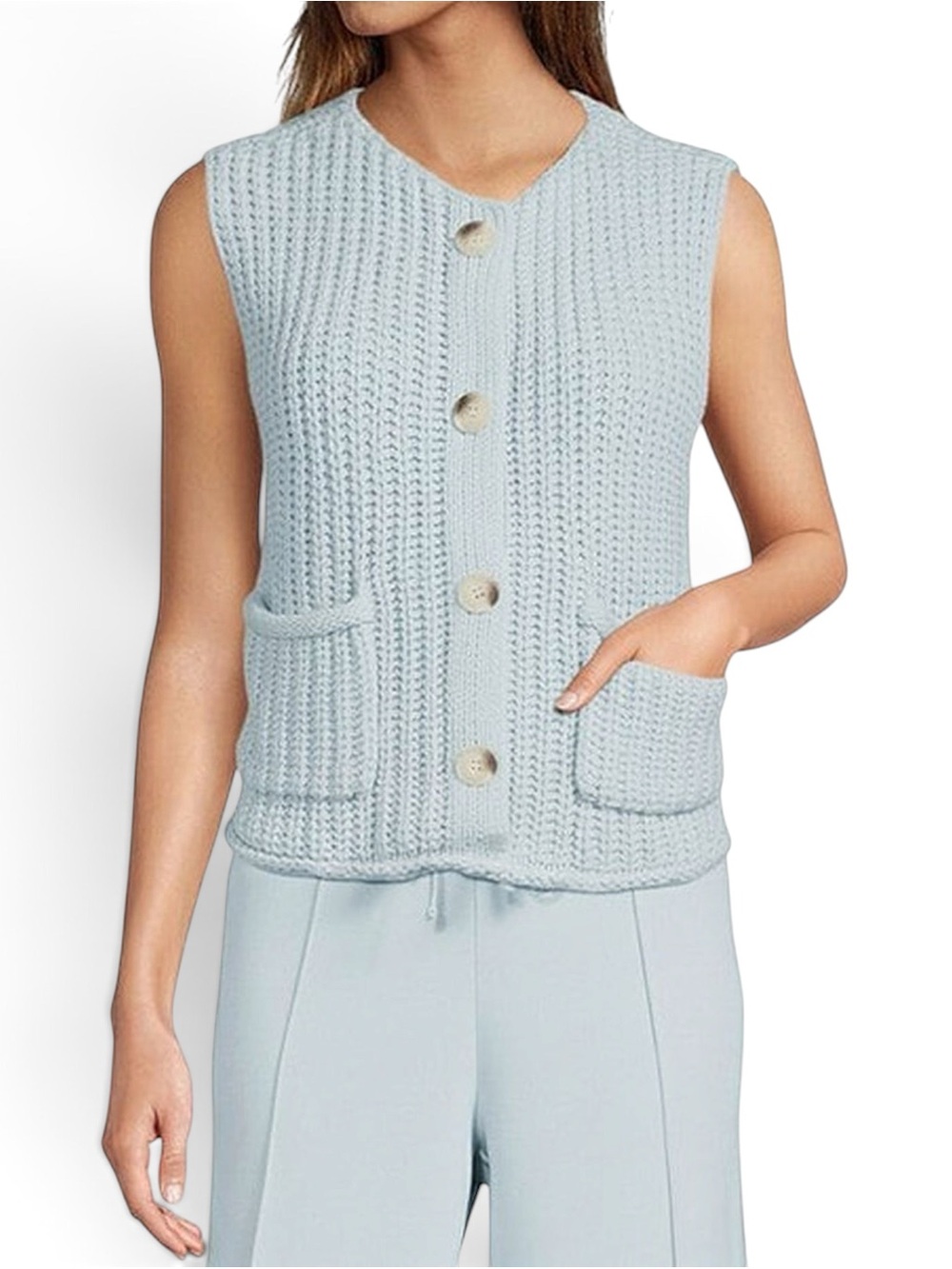 Antonio Melani Cardi Stitch Arctic Blue Sweater Vest Womens Size XL NWT